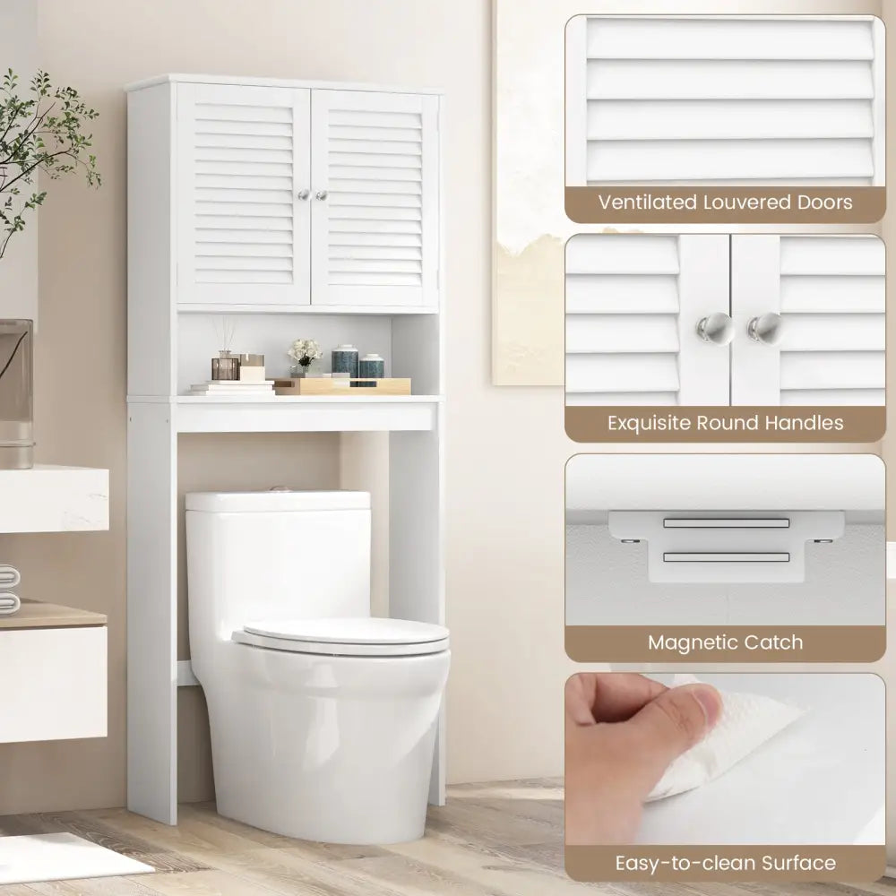 Over The Toilet Storage Cabinet with Double Doors and Adjustable Shelf - White - Over the Toilet Storage