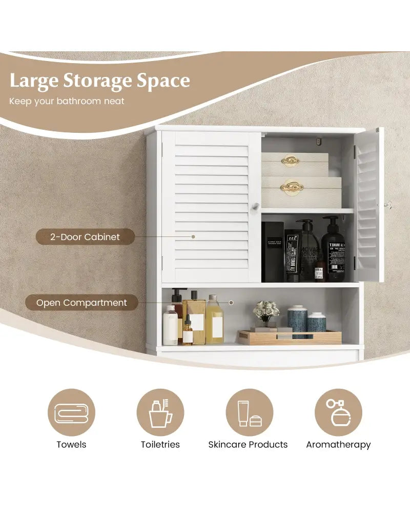 Over The Toilet Storage Cabinet with Double Doors and Adjustable Shelf - White - Over the Toilet Storage