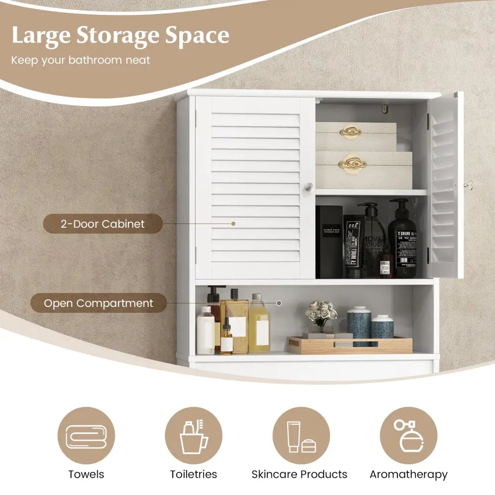 Over The Toilet Storage Cabinet with Double Doors and Adjustable Shelf - White - Over the Toilet Storage