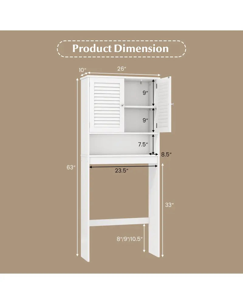 Over The Toilet Storage Cabinet with Double Doors and Adjustable Shelf - White - Over the Toilet Storage