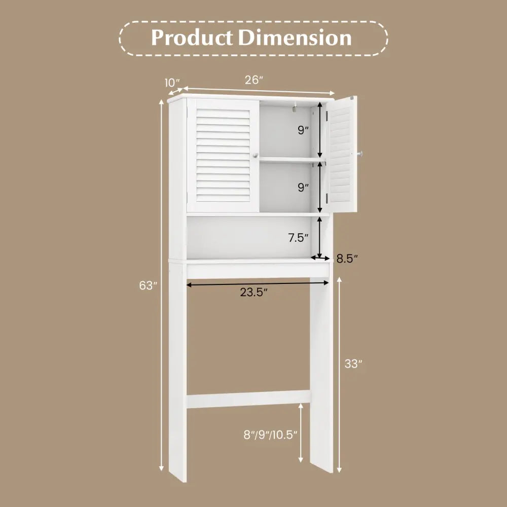 Over The Toilet Storage Cabinet with Double Doors and Adjustable Shelf - White - Over the Toilet Storage