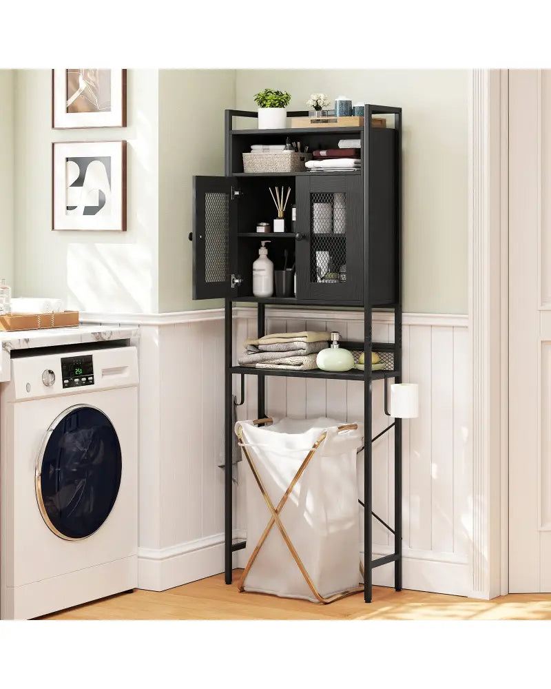 Over-The-Toilet Storage Cabinet with Heavy-Duty Metal Frame 2-door Freestanding-Black - Black - Over the Toilet Storage