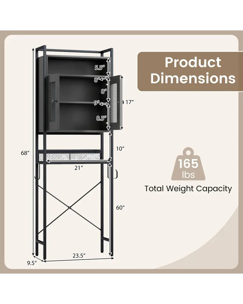 Over-The-Toilet Storage Cabinet with Heavy-Duty Metal Frame 2-door Freestanding-Black - Black - Over the Toilet Storage