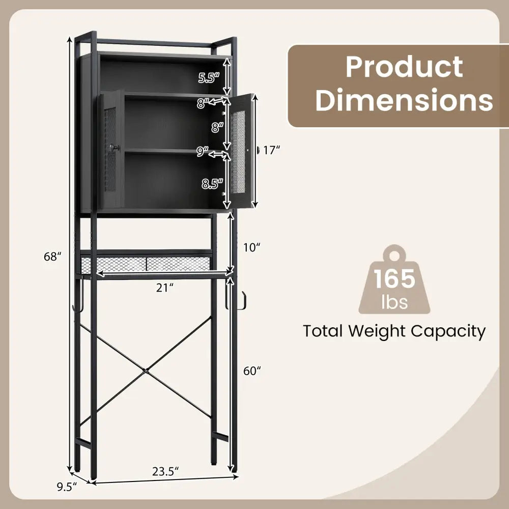 Over-The-Toilet Storage Cabinet with Heavy-Duty Metal Frame 2-door Freestanding-Black - Black - Over the Toilet Storage