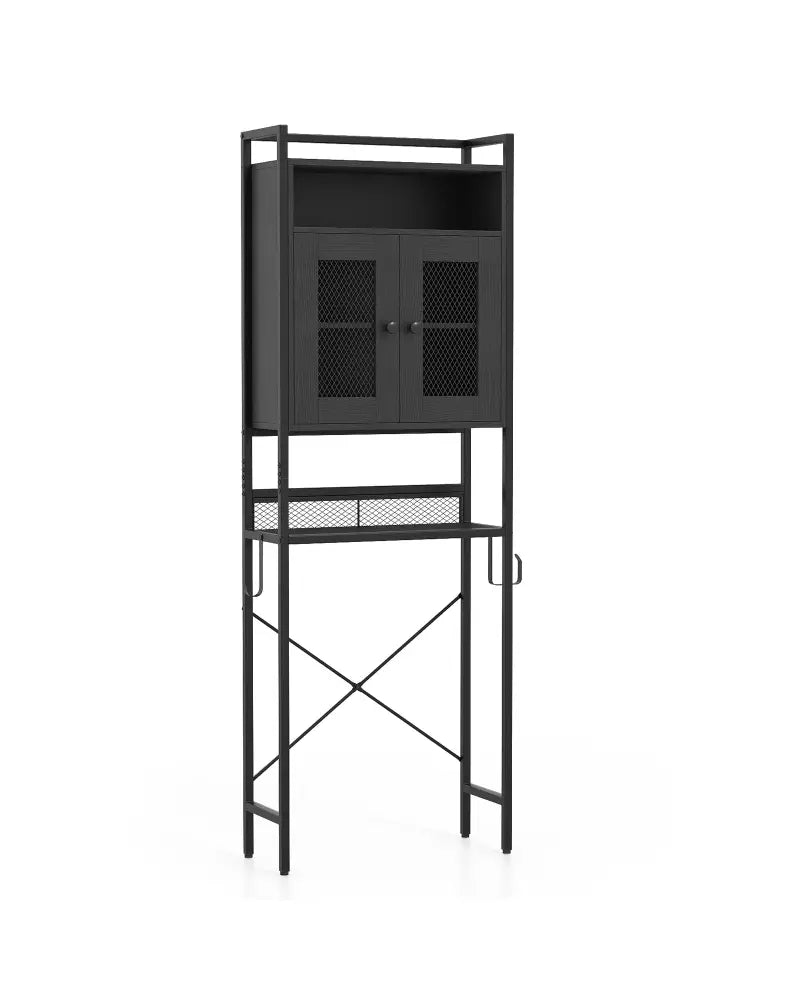 Over-The-Toilet Storage Cabinet with Heavy-Duty Metal Frame 2-door Freestanding-Black - Black - Over the Toilet Storage
