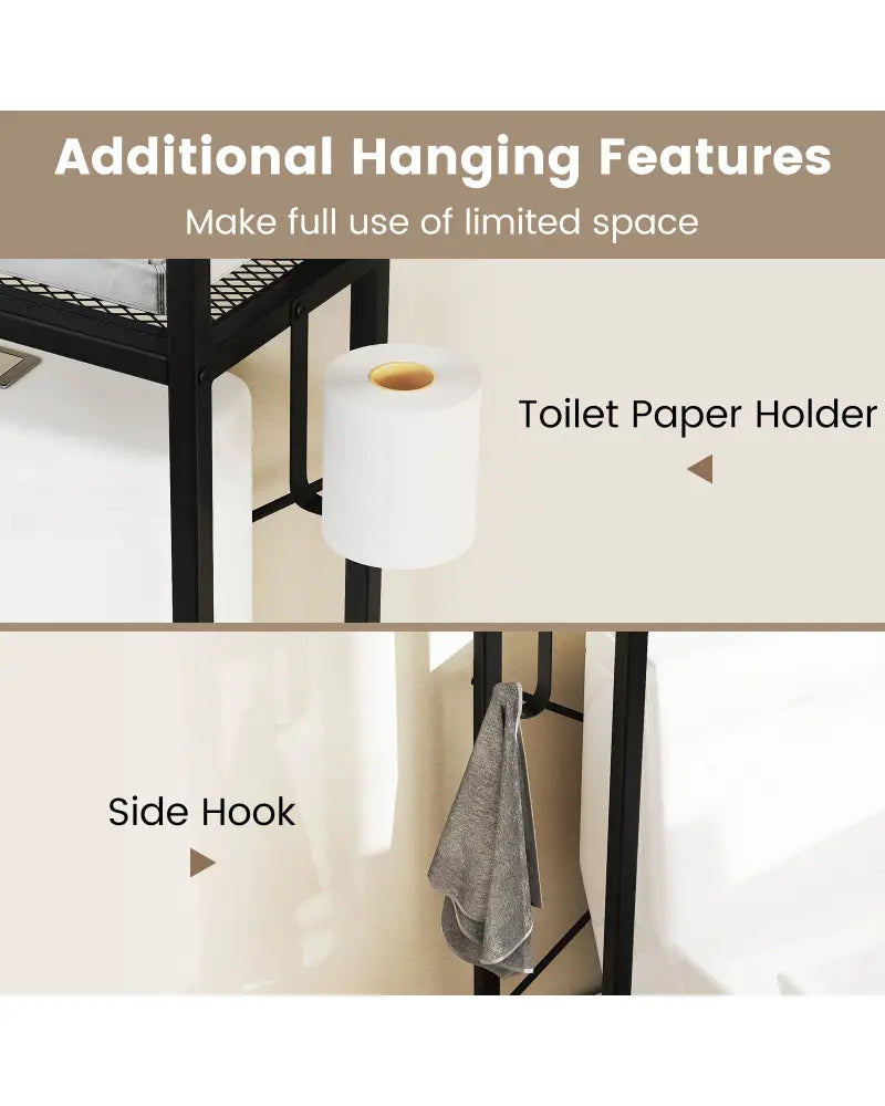 Over-The-Toilet Storage Cabinet with Heavy-Duty Metal Frame 2-door Freestanding-Black - Black - Over the Toilet Storage