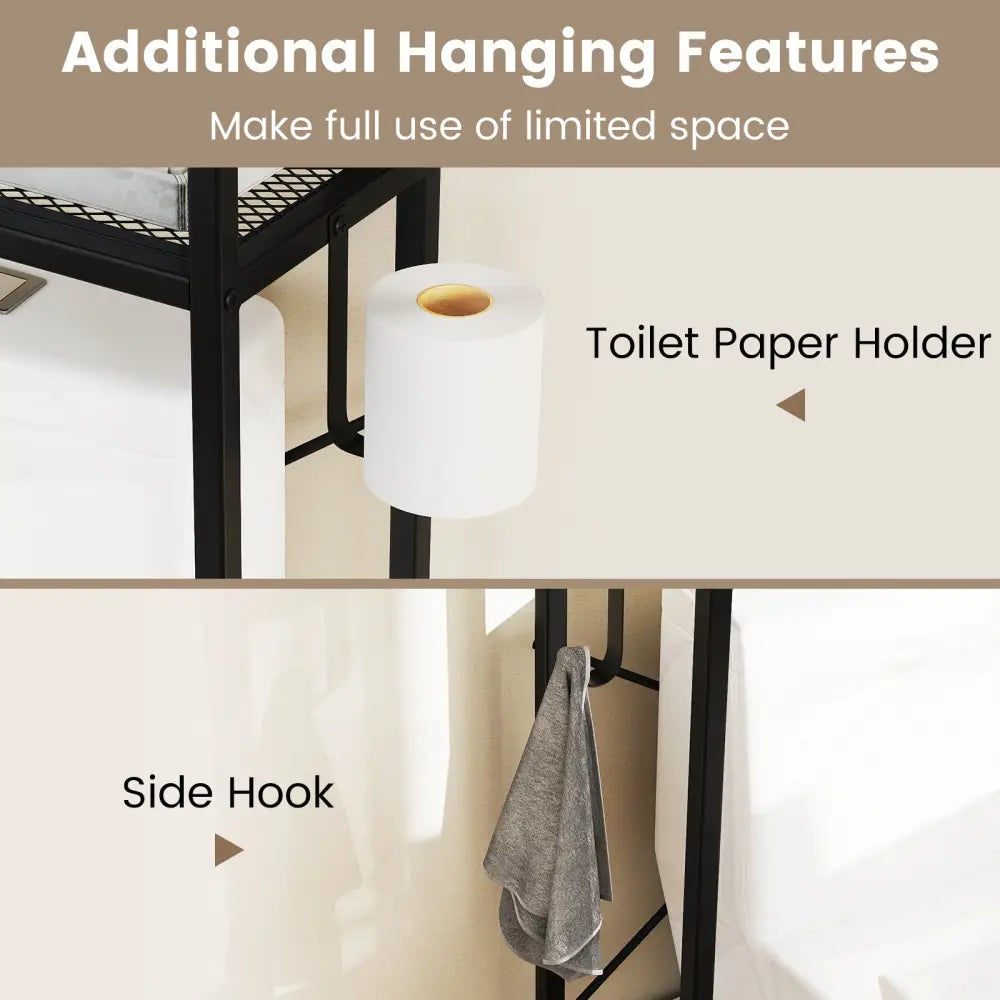 Over-The-Toilet Storage Cabinet with Heavy-Duty Metal Frame 2-door Freestanding-Black - Black - Over the Toilet Storage