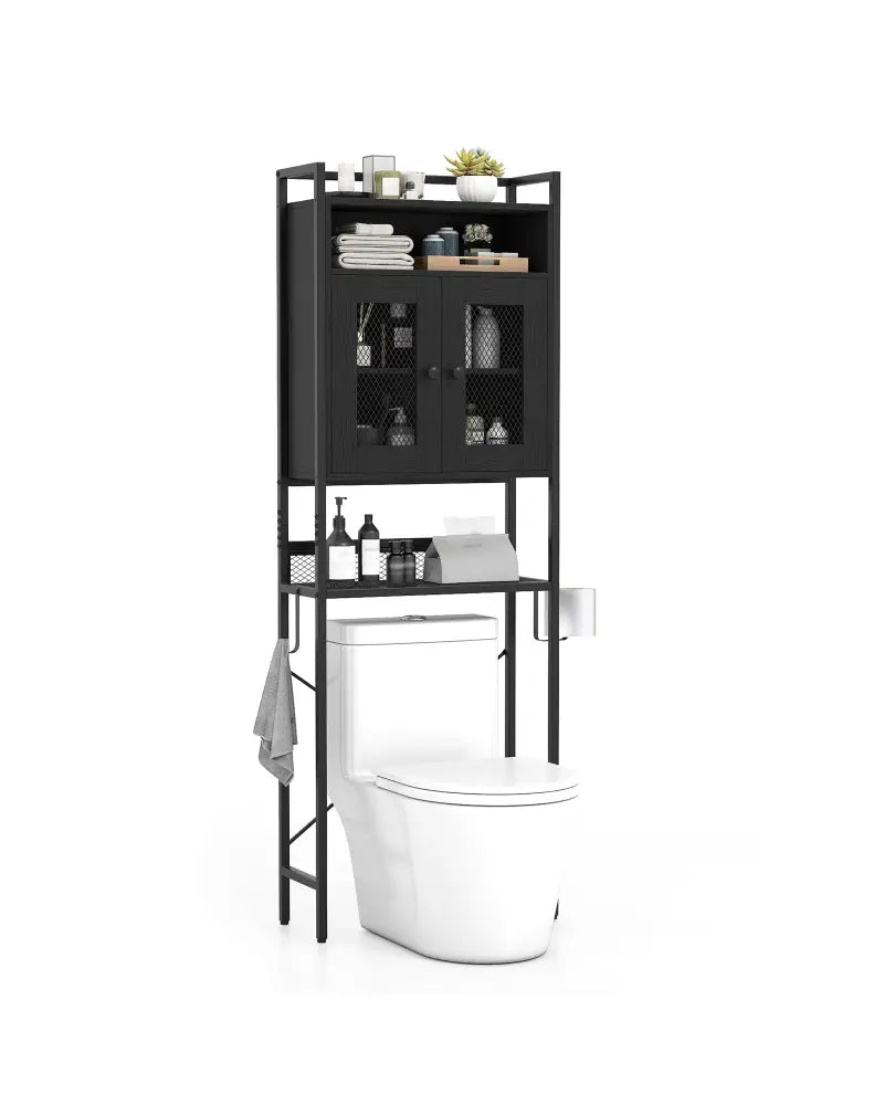 Over-The-Toilet Storage Cabinet with Heavy-Duty Metal Frame 2-door Freestanding-Black - Black - Over the Toilet Storage
