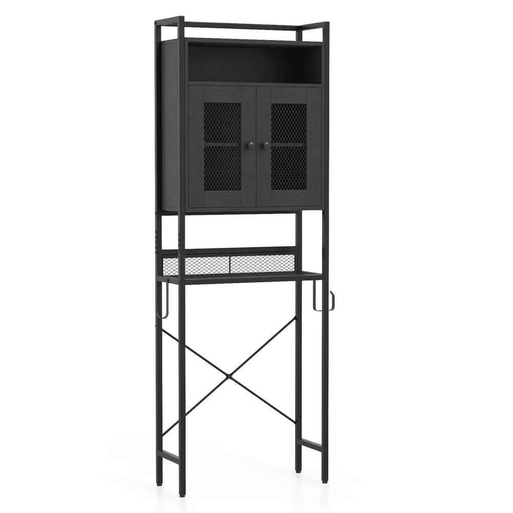 Over-The-Toilet Storage Cabinet with Heavy-Duty Metal Frame 2-door Freestanding-Black - Black - Over the Toilet Storage