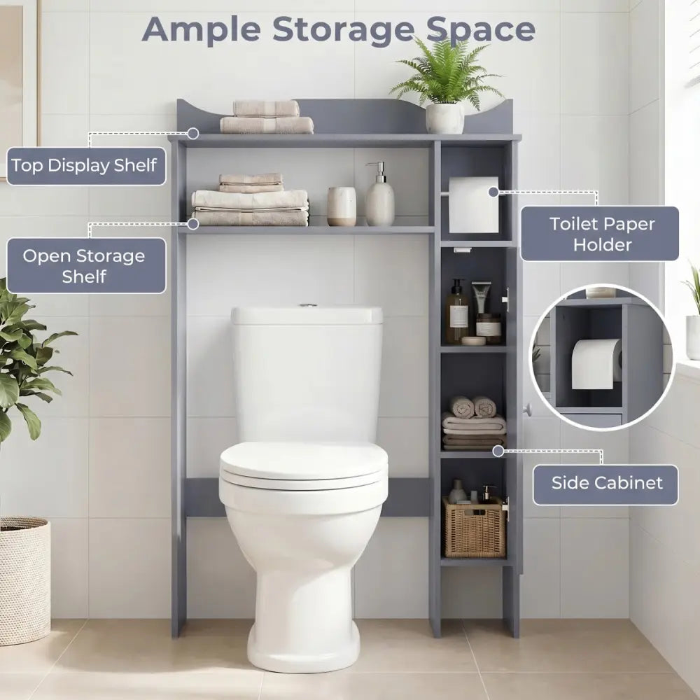 Over the Toilet Storage Cabinet with Toilet Paper Holder-Gray - Gray - Over the Toilet Storage