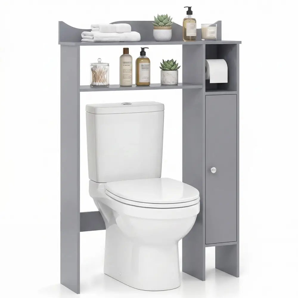 Over the Toilet Storage Cabinet with Toilet Paper Holder-Gray - Gray - Over the Toilet Storage