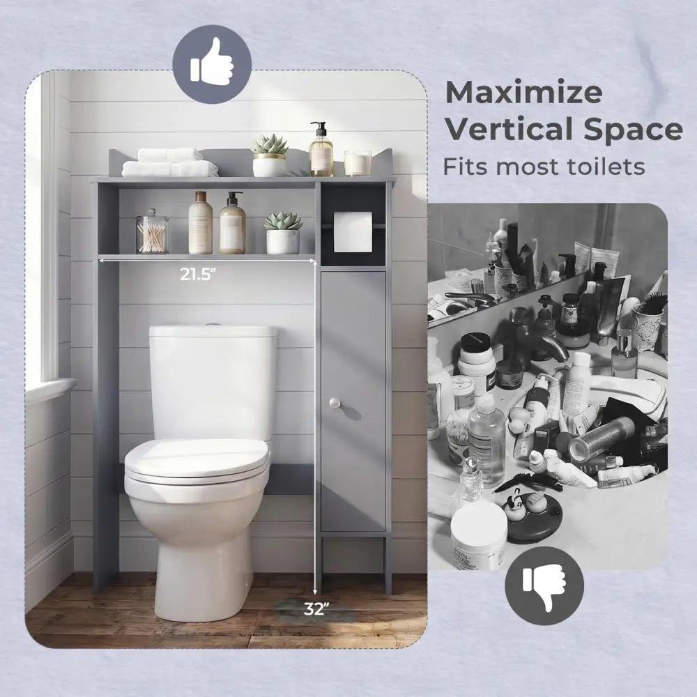 Over the Toilet Storage Cabinet with Toilet Paper Holder-Gray - Gray - Over the Toilet Storage