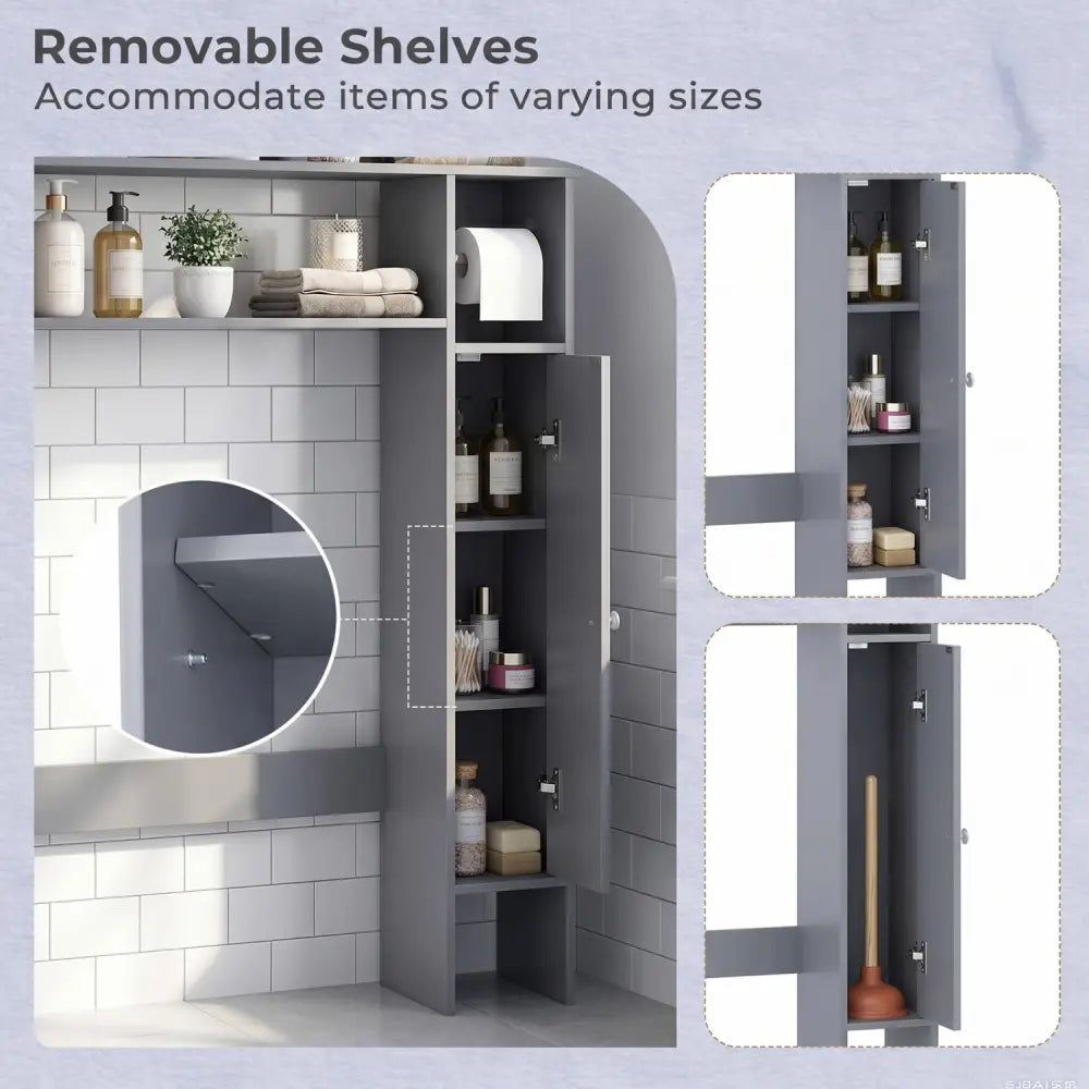 Over the Toilet Storage Cabinet with Toilet Paper Holder-Gray - Gray - Over the Toilet Storage