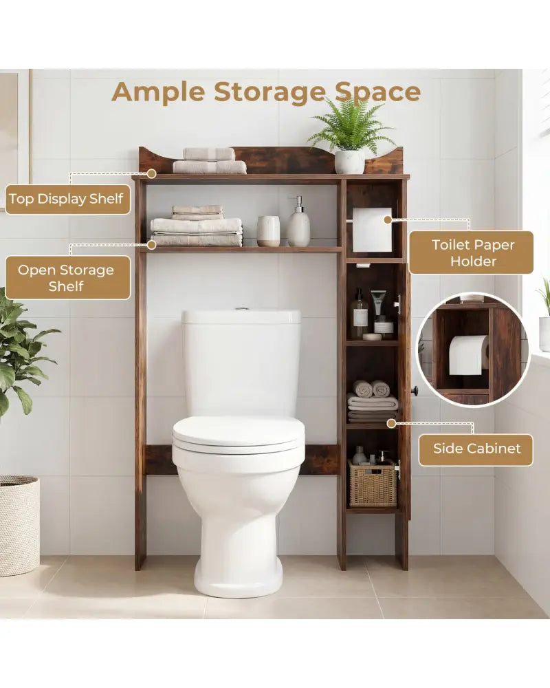 Over the Toilet Storage Cabinet with Toilet Paper Holder-Rustic Brown - Rustic Brown - Over the Toilet Storage