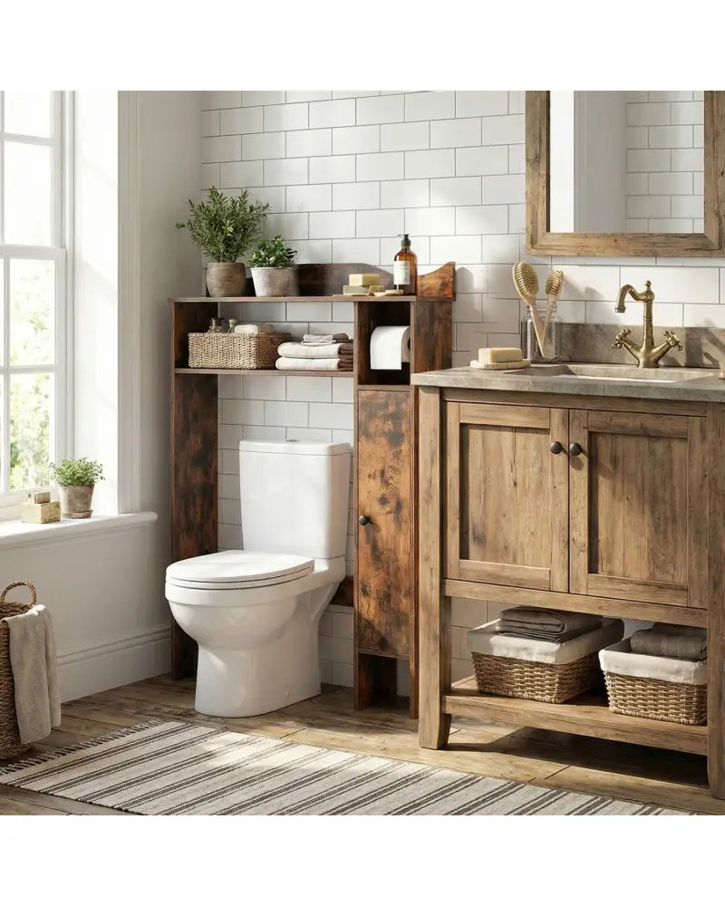 Over the Toilet Storage Cabinet with Toilet Paper Holder-Rustic Brown - Rustic Brown - Over the Toilet Storage