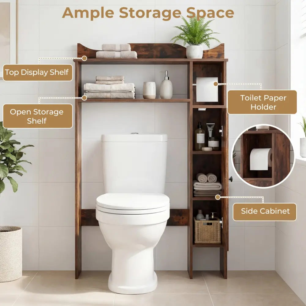 Over the Toilet Storage Cabinet with Toilet Paper Holder-Rustic Brown - Rustic Brown - Over the Toilet Storage