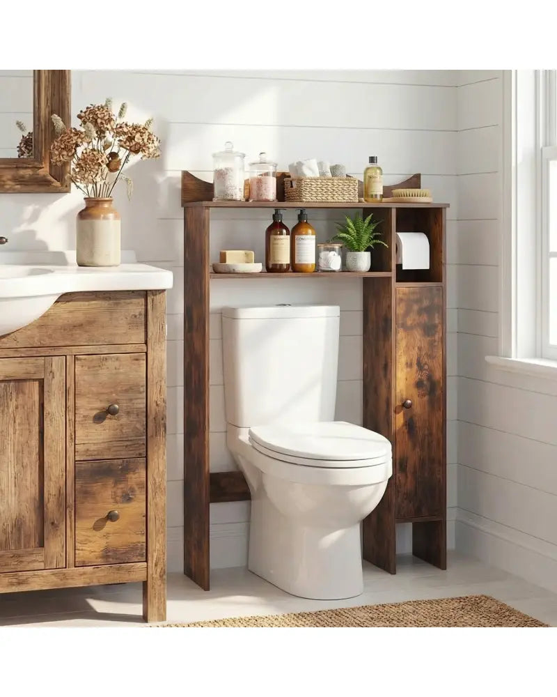 Over the Toilet Storage Cabinet with Toilet Paper Holder-Rustic Brown - Rustic Brown - Over the Toilet Storage