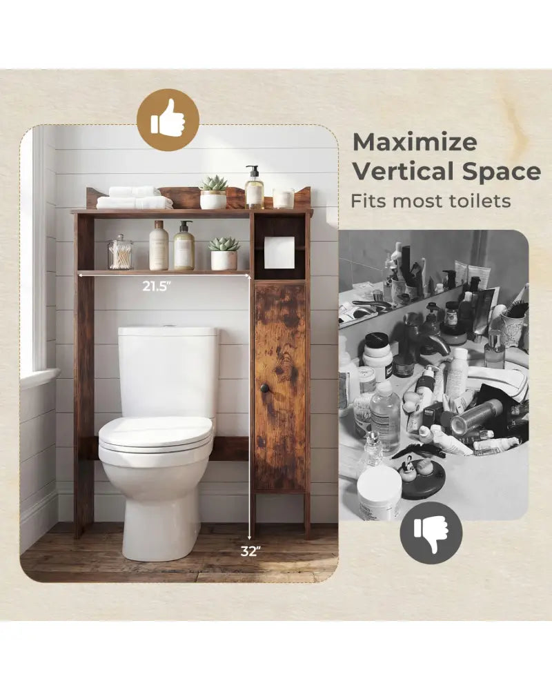 Over the Toilet Storage Cabinet with Toilet Paper Holder-Rustic Brown - Rustic Brown - Over the Toilet Storage