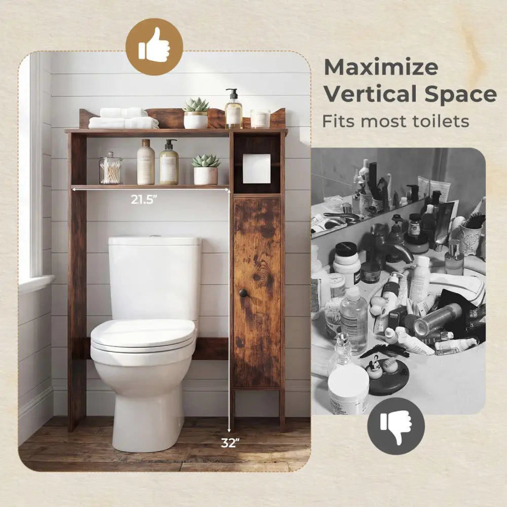 Over the Toilet Storage Cabinet with Toilet Paper Holder-Rustic Brown - Rustic Brown - Over the Toilet Storage