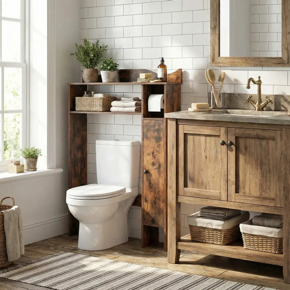 Over the Toilet Storage Cabinet with Toilet Paper Holder-Rustic Brown - Rustic Brown - Over the Toilet Storage