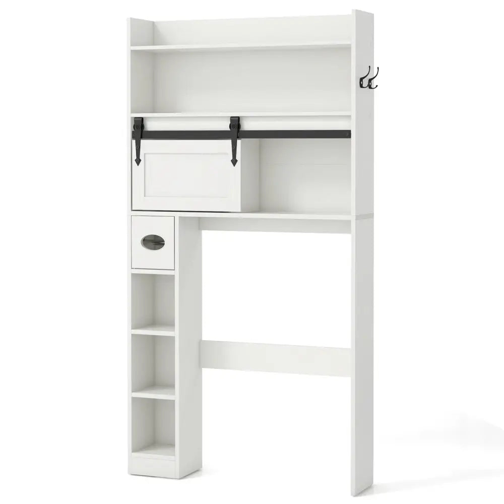 Over The Toilet Storage Cabinet with Sliding Barn Door and Adjustable Shelves-White - White - Over the Toilet Storage