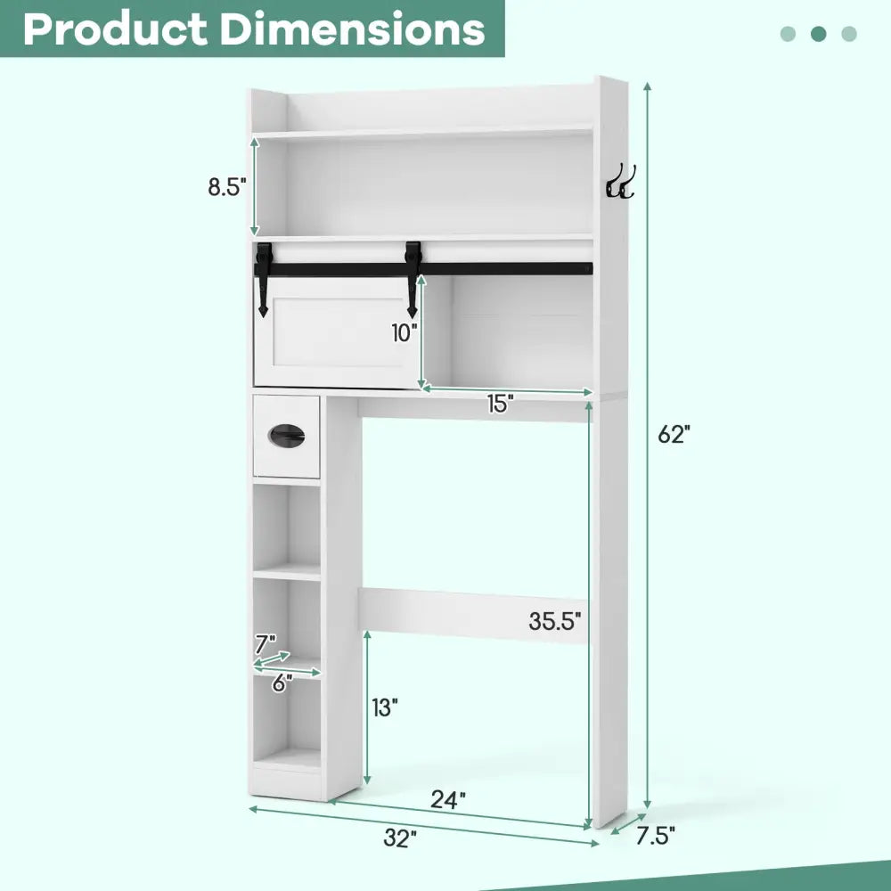 Over The Toilet Storage Cabinet with Sliding Barn Door and Adjustable Shelves-White - White - Over the Toilet Storage