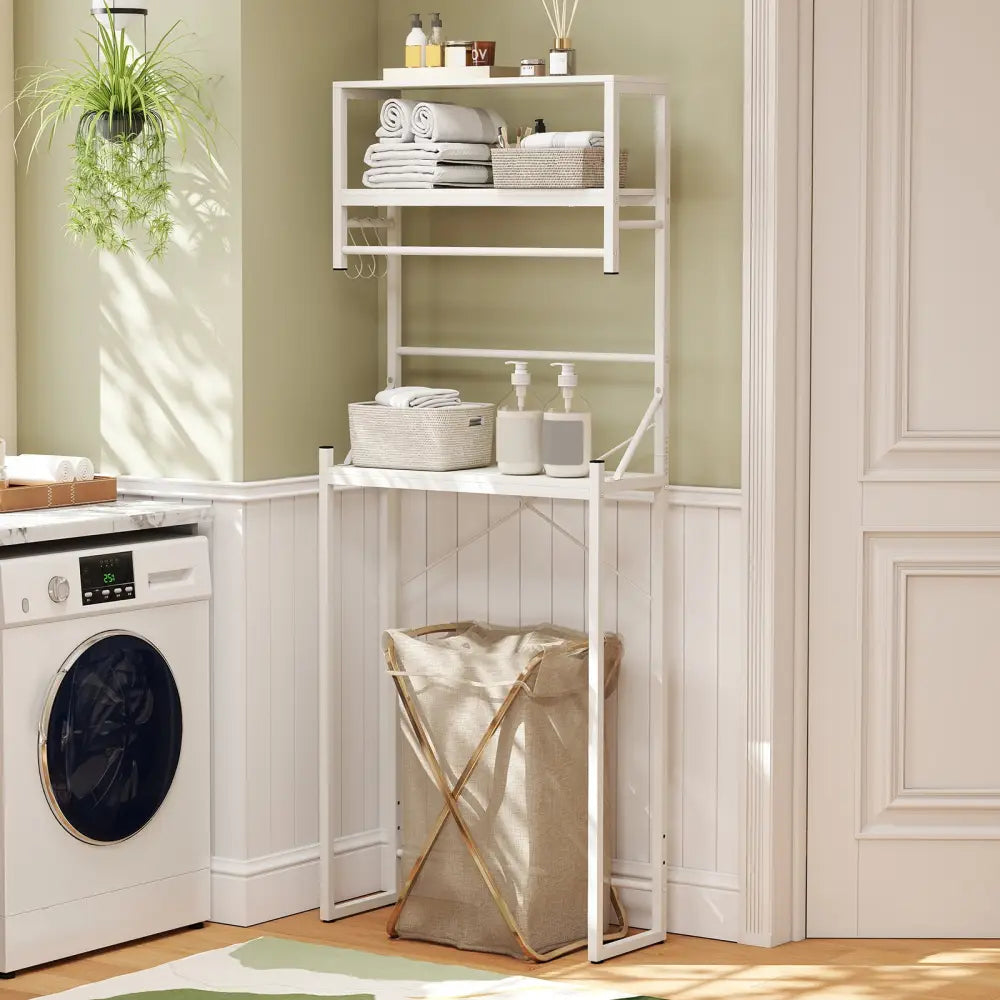 Over the Toilet Storage Rack 3-Tier Over Toilet Bathroom Organizer with Towel Holder-White - White - Over the Toilet