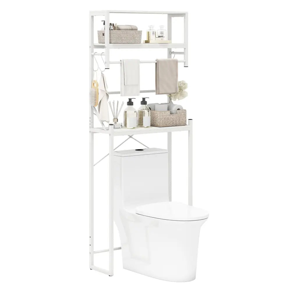 Over the Toilet Storage Rack 3-Tier Over Toilet Bathroom Organizer with Towel Holder-White - White - Over the Toilet