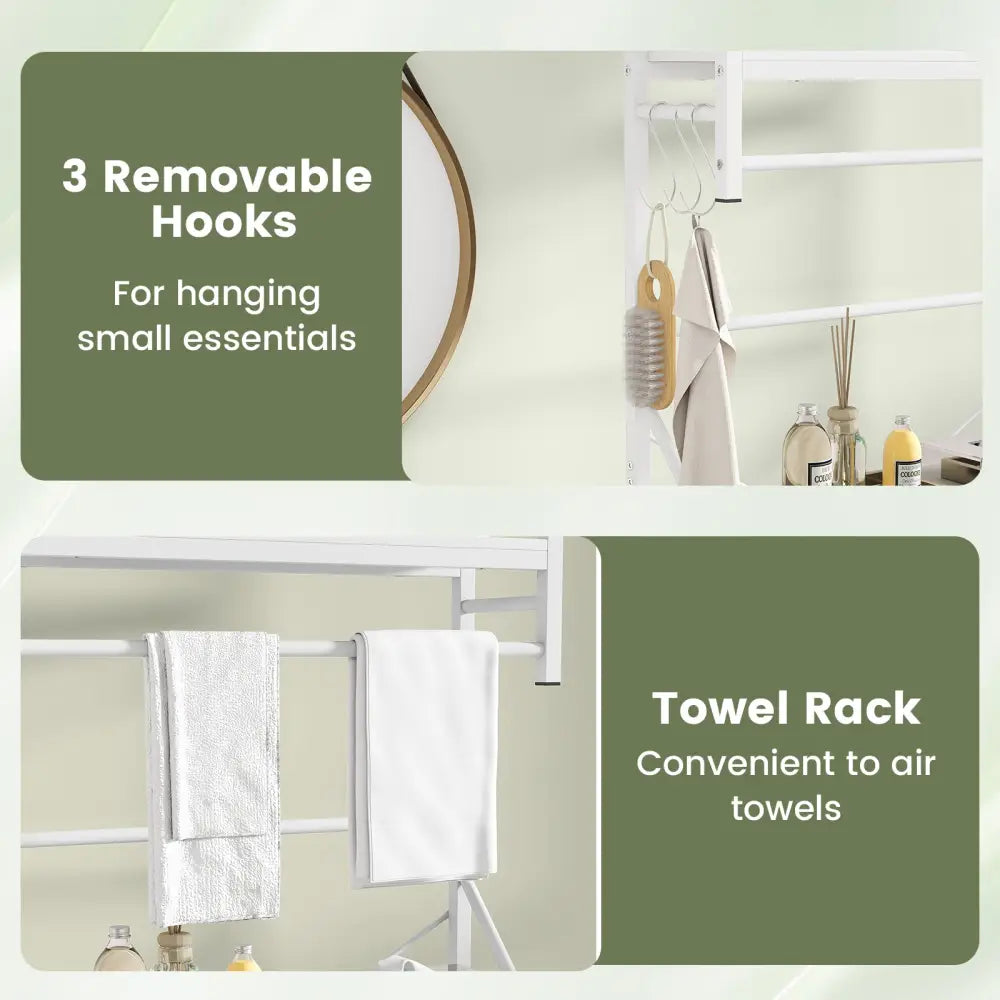 Over the Toilet Storage Rack 3-Tier Over Toilet Bathroom Organizer with Towel Holder-White - White - Over the Toilet