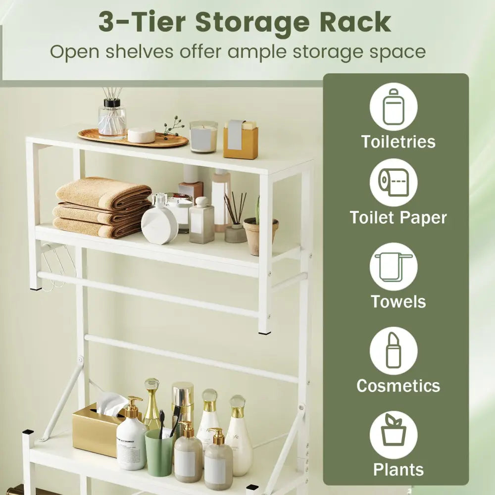 Over the Toilet Storage Rack 3-Tier Over Toilet Bathroom Organizer with Towel Holder-White - White - Over the Toilet