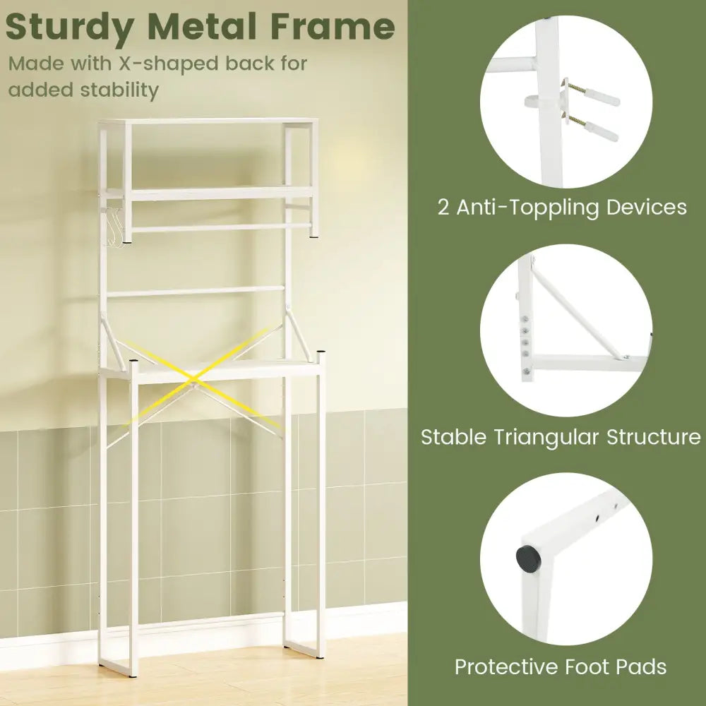 Over the Toilet Storage Rack 3-Tier Over Toilet Bathroom Organizer with Towel Holder-White - White - Over the Toilet