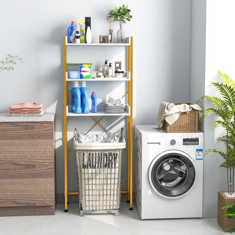 Over The Toilet Storage Rack with Hooks and Adjustable Bottom Bar-White - White - Over the Toilet Storage