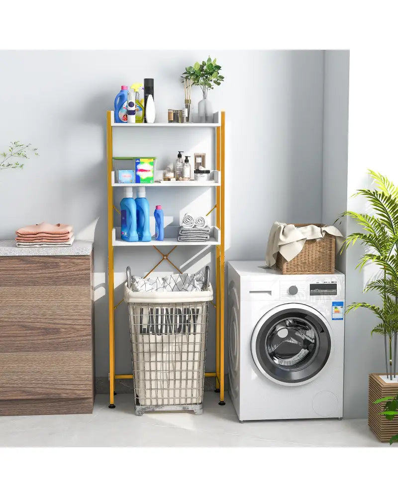 Over The Toilet Storage Rack with Hooks and Adjustable Bottom Bar-White - White - Over the Toilet Storage