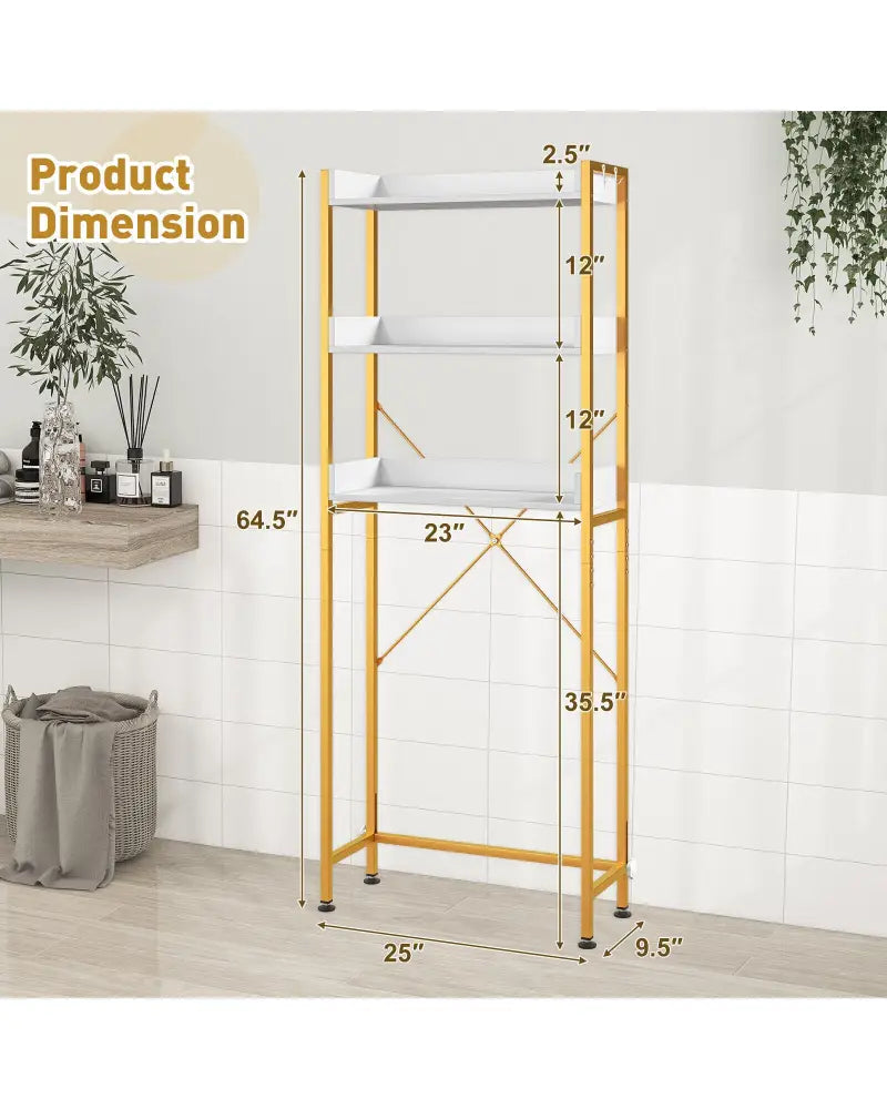Over The Toilet Storage Rack with Hooks and Adjustable Bottom Bar-White - White - Over the Toilet Storage