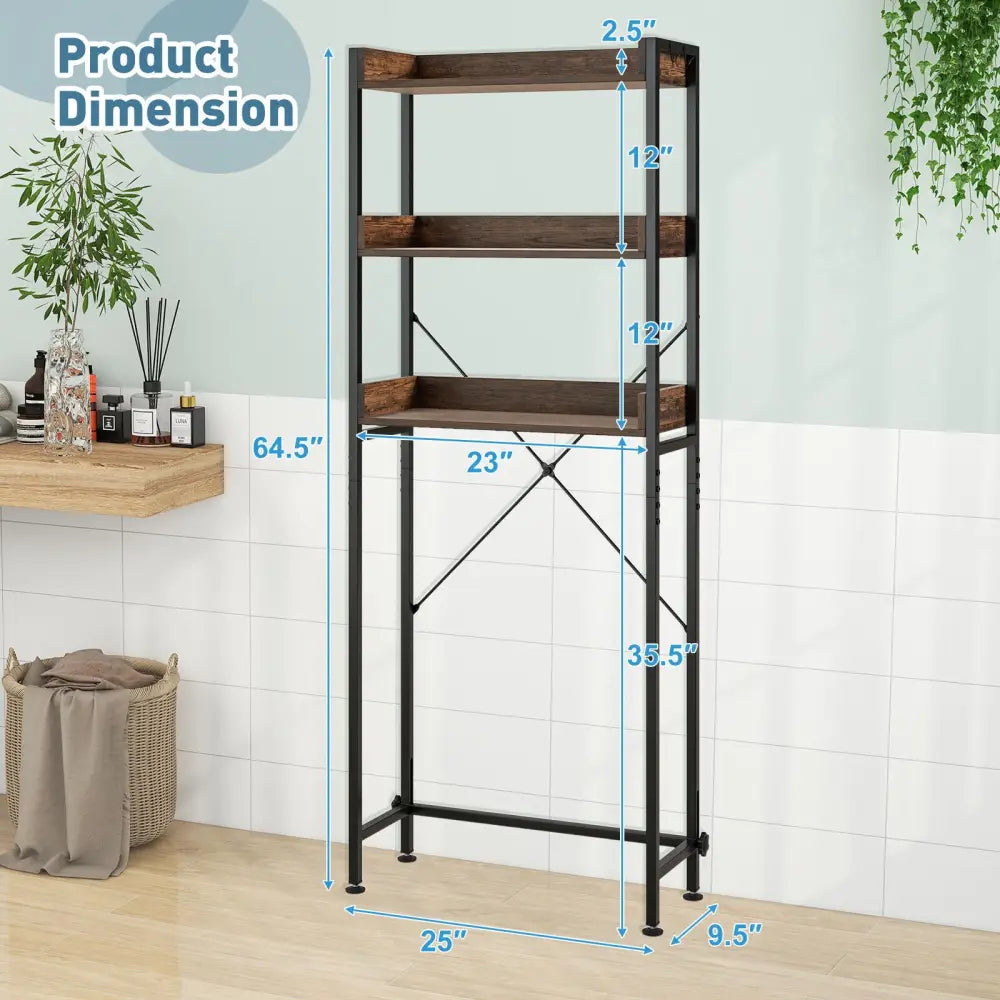Over The Toilet Storage Rack with Hooks and Adjustable Bottom Bar-Rustic Brown - Rustic Brown - Over the Toilet Storage