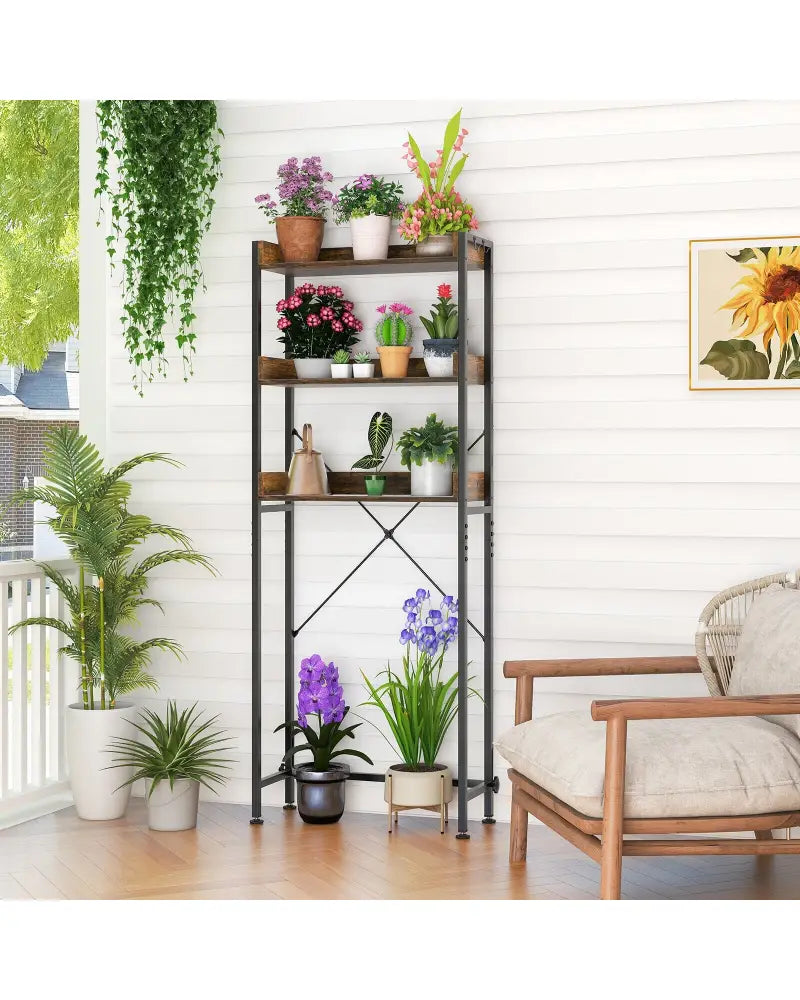 Over The Toilet Storage Rack with Hooks and Adjustable Bottom Bar-Rustic Brown - Rustic Brown - Over the Toilet Storage
