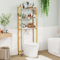 Over The Toilet Storage Rack with Hooks and Adjustable Bottom Bar-White - White - Over the Toilet Storage