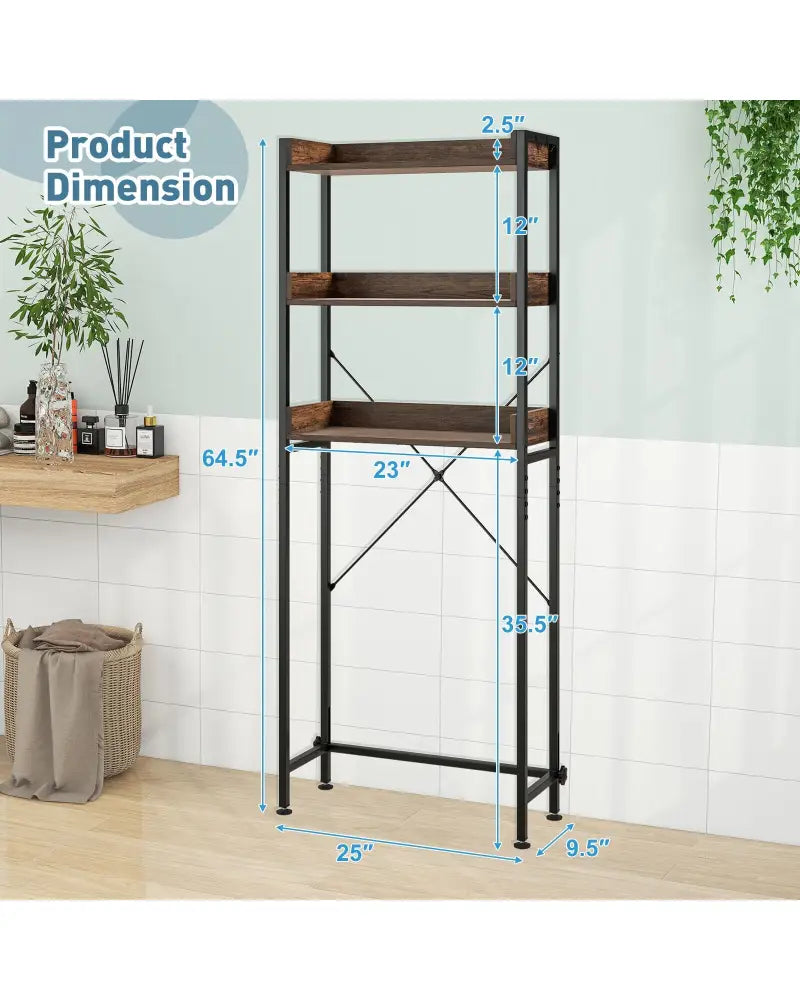 Over The Toilet Storage Rack with Hooks and Adjustable Bottom Bar-Rustic Brown - Rustic Brown - Over the Toilet Storage