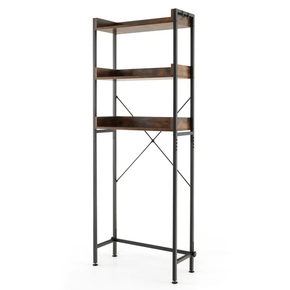 Over The Toilet Storage Rack with Hooks and Adjustable Bottom Bar-Rustic Brown - Rustic Brown - Over the Toilet Storage