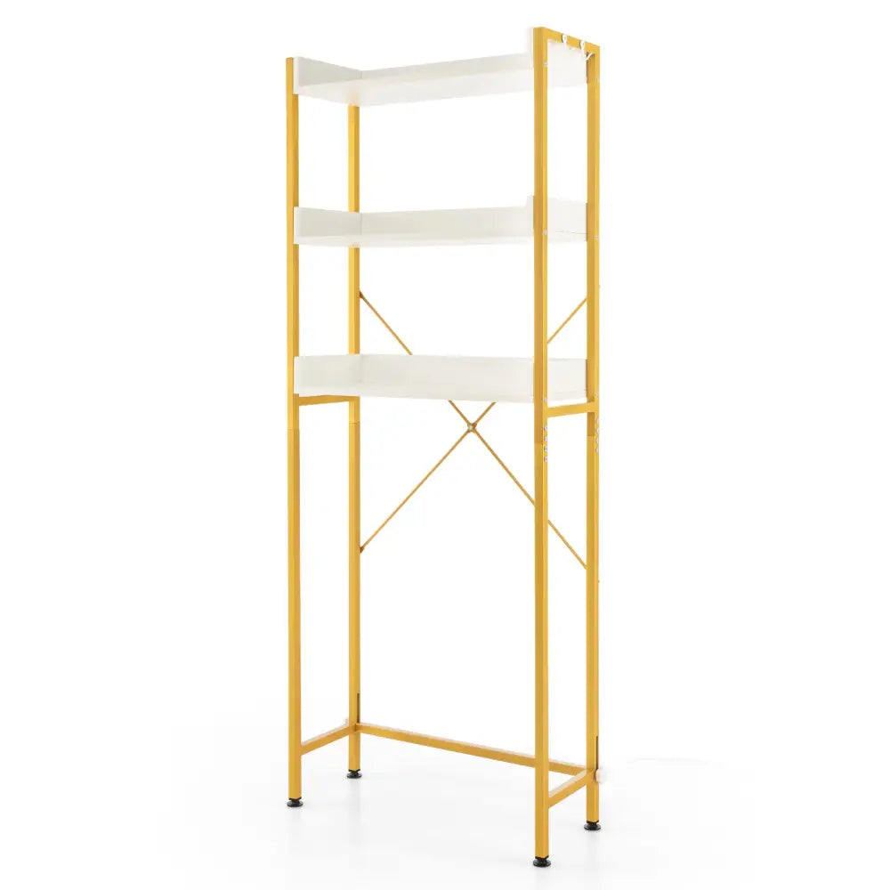 Over The Toilet Storage Rack with Hooks and Adjustable Bottom Bar-White - White - Over the Toilet Storage