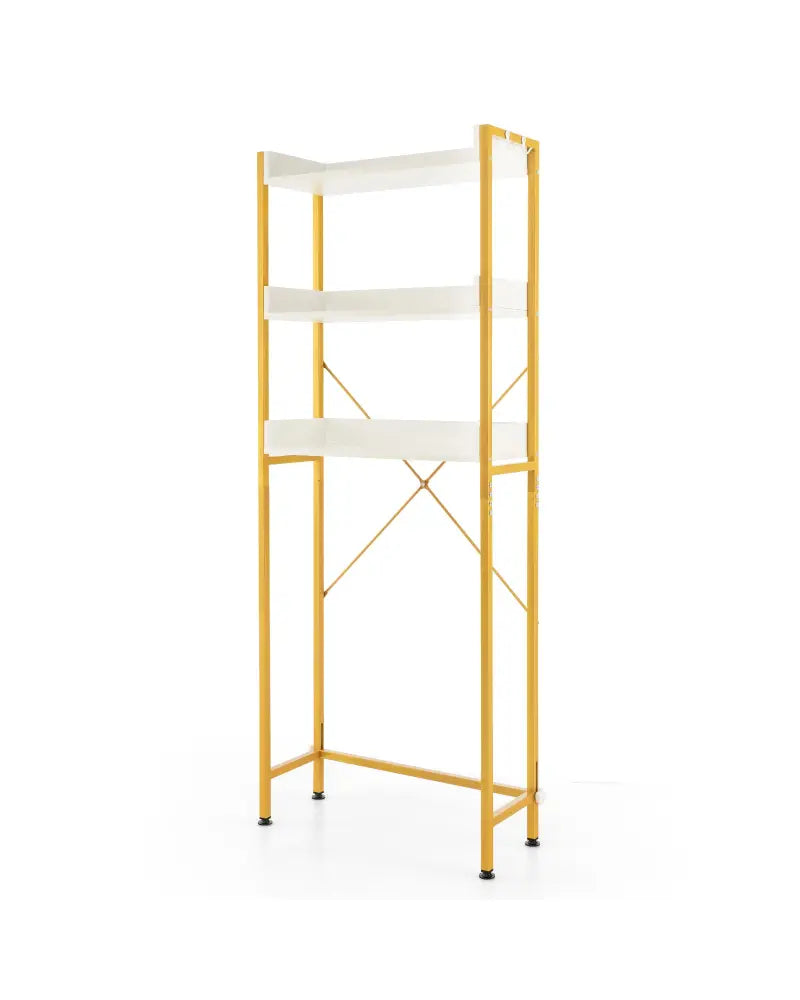 Over The Toilet Storage Rack with Hooks and Adjustable Bottom Bar-White - White - Over the Toilet Storage