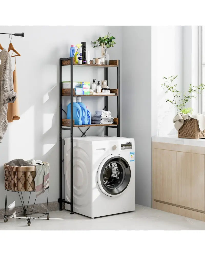 Over The Toilet Storage Rack with Hooks and Adjustable Bottom Bar-Rustic Brown - Rustic Brown - Over the Toilet Storage