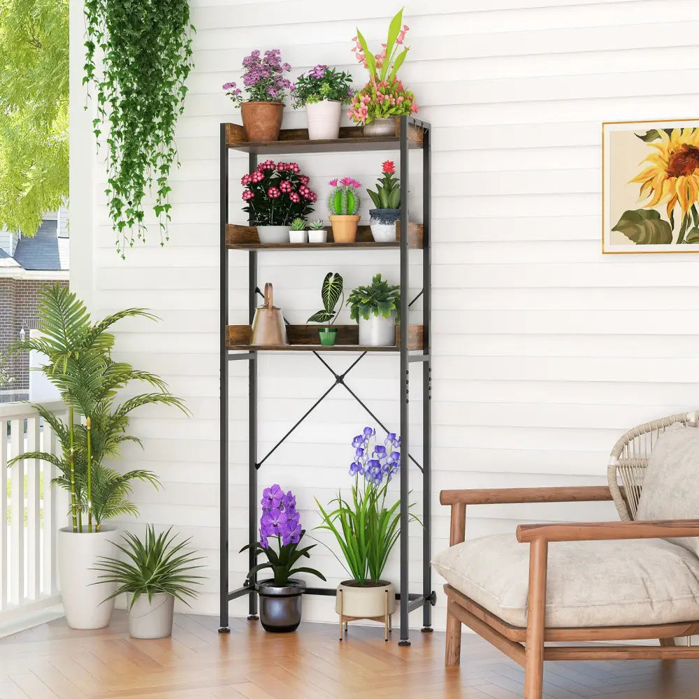Over The Toilet Storage Rack with Hooks and Adjustable Bottom Bar-Rustic Brown - Rustic Brown - Over the Toilet Storage