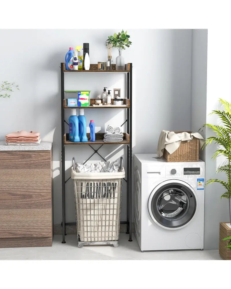 Over The Toilet Storage Rack with Hooks and Adjustable Bottom Bar-Rustic Brown - Rustic Brown - Over the Toilet Storage