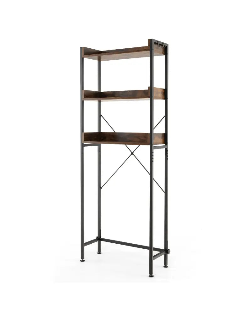 Over The Toilet Storage Rack with Hooks and Adjustable Bottom Bar-Rustic Brown - Rustic Brown - Over the Toilet Storage
