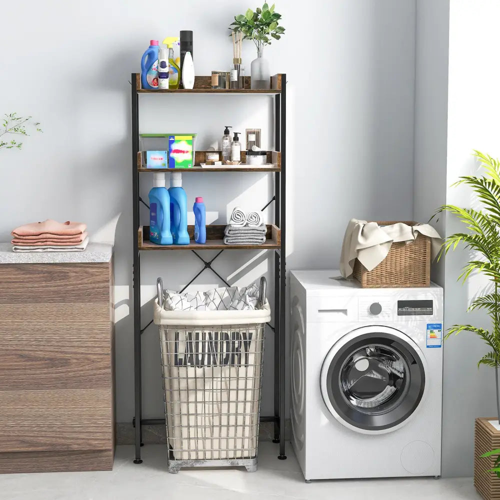 Over The Toilet Storage Rack with Hooks and Adjustable Bottom Bar-Rustic Brown - Rustic Brown - Over the Toilet Storage