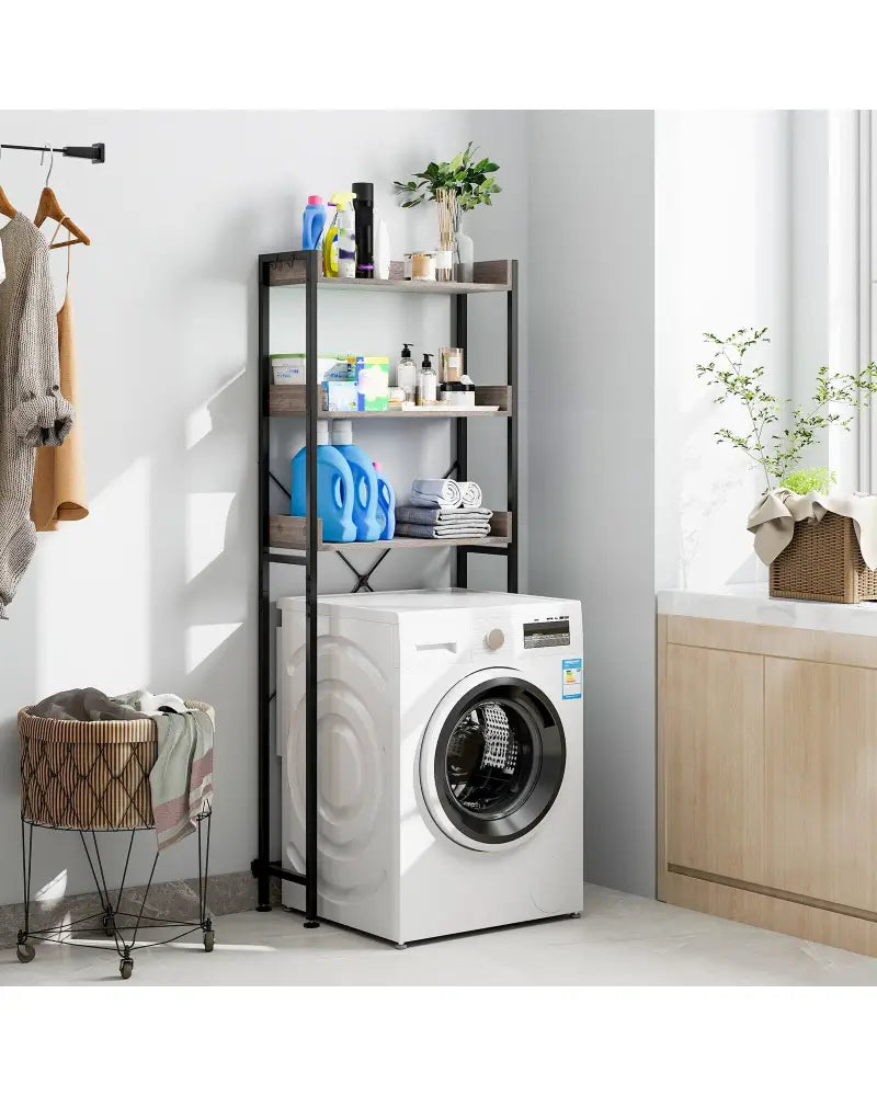 Over The Toilet Storage Rack with Hooks and Adjustable Bottom Bar-Gray - Gray - Over the Toilet Storage