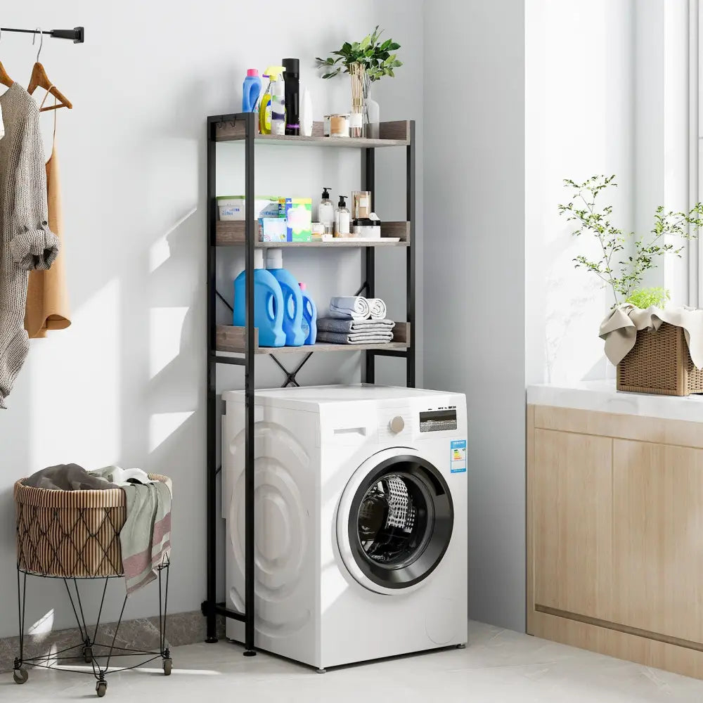 Over The Toilet Storage Rack with Hooks and Adjustable Bottom Bar-Gray - Gray - Over the Toilet Storage