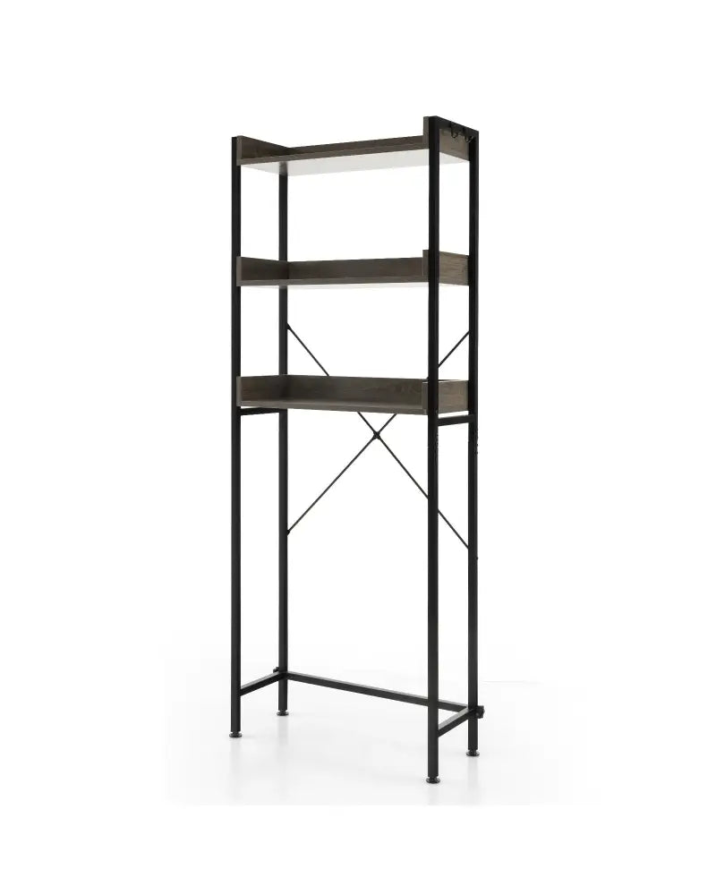 Over The Toilet Storage Rack with Hooks and Adjustable Bottom Bar-Gray - Gray - Over the Toilet Storage