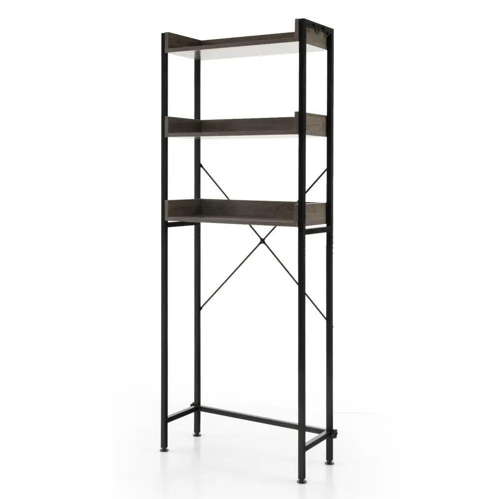Over The Toilet Storage Rack with Hooks and Adjustable Bottom Bar-Gray - Gray - Over the Toilet Storage